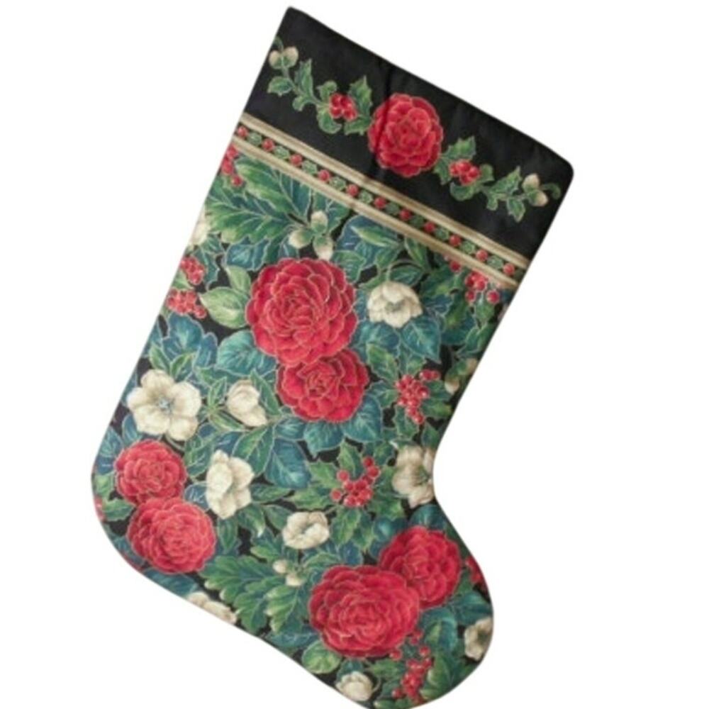 Handmade Christmas Stocking Floral Peonies Roses Oversize 17"